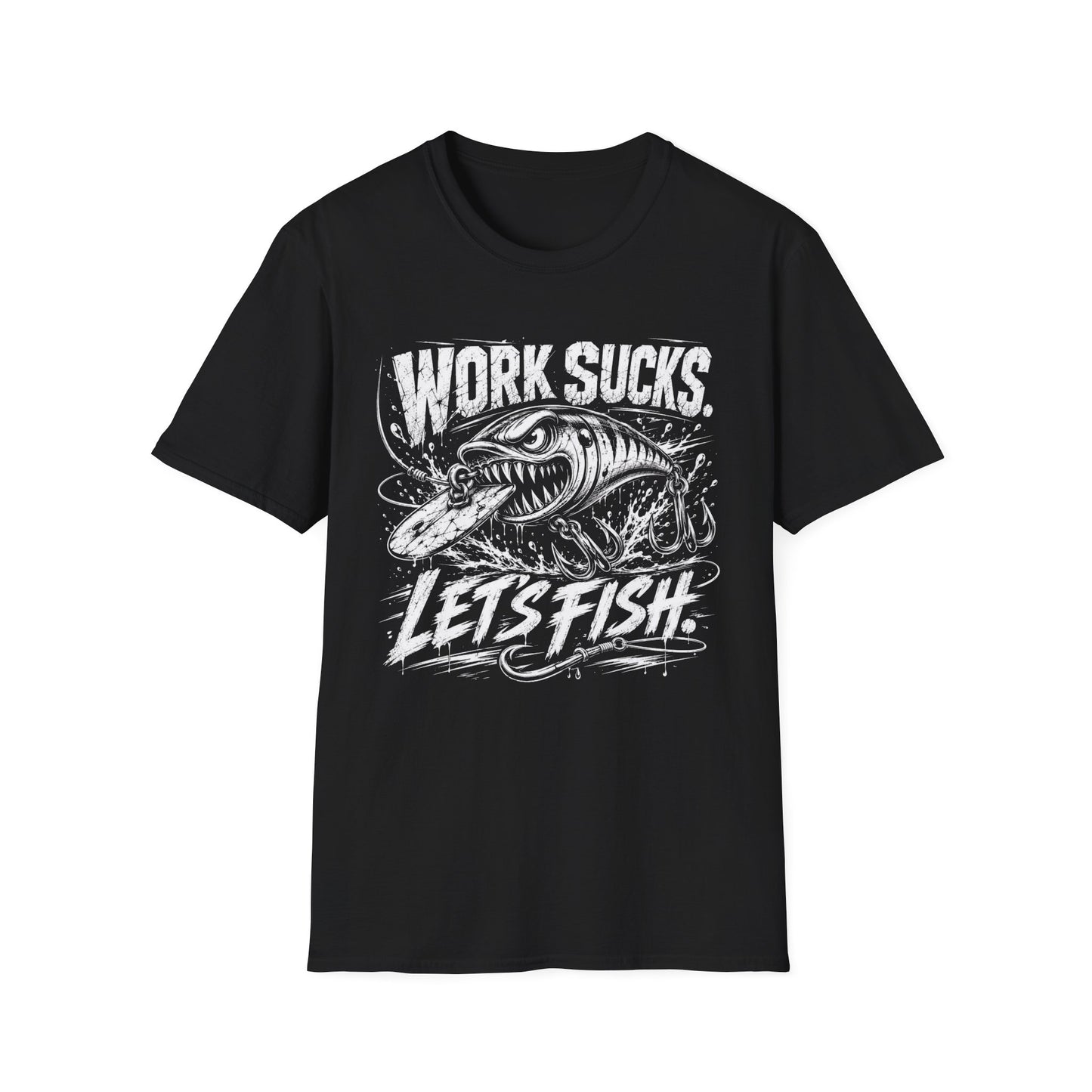 Work Sucks Lets Fish Softstyle Fishing T-Shirt