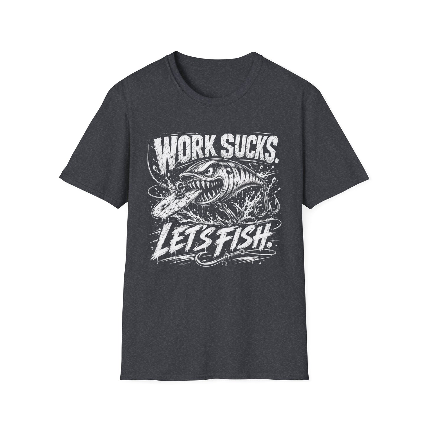 Work Sucks Lets Fish Softstyle Fishing T-Shirt