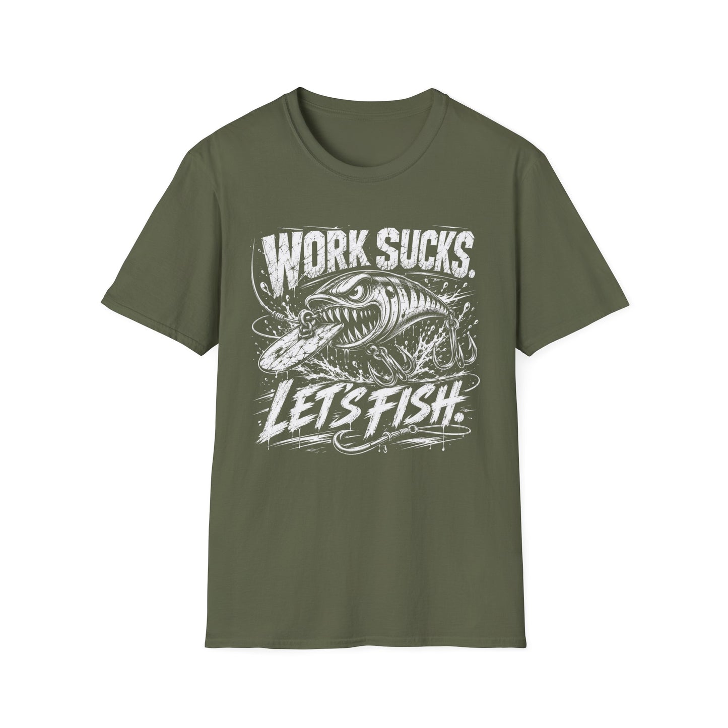 Work Sucks Lets Fish Softstyle Fishing T-Shirt